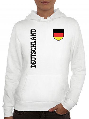 Germany Fußball WM Fanshirt Gruppen Damen Hoodie Frauen Kapuzenpullover Fan Trikot Deutschland, Größe: M,Weiß von ShirtStreet