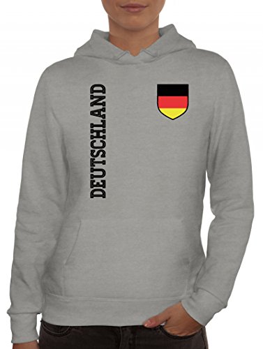 Germany Fußball WM Fanshirt Gruppen Damen Hoodie Frauen Kapuzenpullover Fan Trikot Deutschland, Größe: S,Graumeliert von ShirtStreet