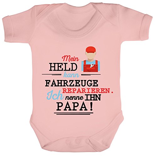 Geschenk zum Vatertag KFZ Mechaniker Strampler Bio Baumwoll Baby Body Kurzarm Jungen Mädchen Papa - Mein Held kann Fahrzeuge reparieren, Größe: 3-6 Monate,Powder Pink Geschenk zum Vatertag KFZ Mechaniker Strampler Bio Baumwoll Baby Body Kurzarm Jungen Mädchen Papa - Mein Held kann Fahrzeuge reparieren, Größe: 3-6 Monate,Powder Pink von ShirtStreet