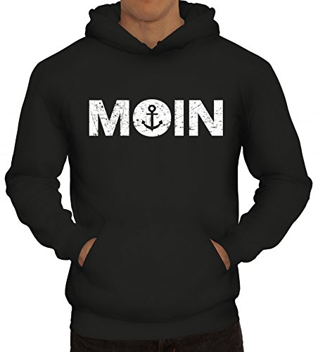 Geschenkidee Küsten Hamburg plattdeutsch Herren Kapuzenpullover Moin Anker, Größe: L,Schwarz von Shirtstreet