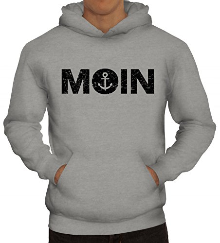 Geschenkidee Küsten Hamburg plattdeutsch Herren Kapuzenpullover Moin Anker, Größe: XXL,Graumeliert von ShirtStreet