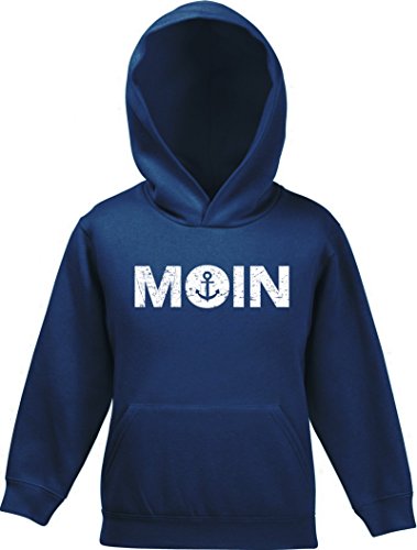 Geschenkidee Küsten Hamburg plattdeutsch Kinder Kapuzen Hoodie Pullover Moin Anker, Größe: 128,Navy von ShirtStreet