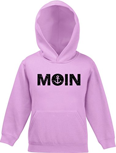 Geschenkidee Küsten Hamburg plattdeutsch Kinder Kapuzen Hoodie Pullover Moin Anker, Größe: 140,Rosa von ShirtStreet