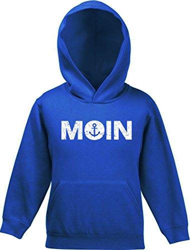 Geschenkidee Küsten Hamburg plattdeutsch Kinder Kapuzen Hoodie Pullover Moin Anker, Größe: 152,Royal Blau von ShirtStreet