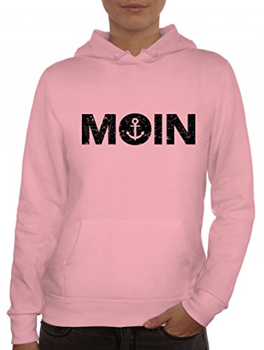 Geschenkidee Küsten Hamburg plattdeutsch norddeutsch Norden Damen Kapuzenpullover Moin Anker, Größe: M,rosa von ShirtStreet