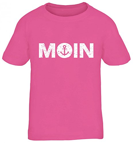 Geschenkidee Küsten Hamburg plattdeutsch norddeutsch Norden Kids Kinder T-Shirt Moin Anker, Größe: 122/128,pink von ShirtStreet