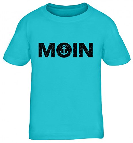 Geschenkidee Küsten Hamburg plattdeutsch norddeutsch Norden Kids Kinder T-Shirt Moin Anker, Größe: 134/146,türkis von ShirtStreet