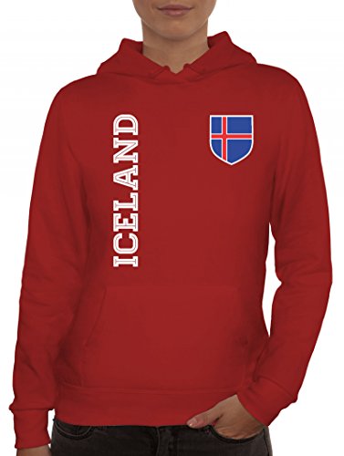 Island Fußball WM Fanshirt Gruppen Damen Hoodie Frauen Kapuzenpullover Fan Trikot Iceland, Größe: XL,Rot von ShirtStreet