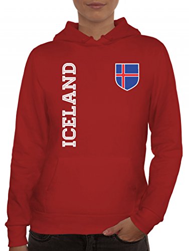 Island Fußball WM Fanshirt Gruppen Damen Hoodie Frauen Kapuzenpullover Fan Trikot Iceland, Größe: XXL,Rot von ShirtStreet