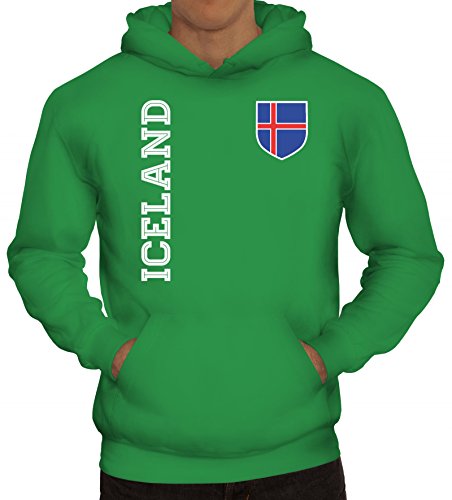 Island Fußball WM Fanshirt Gruppen Herren Hoodie Männer Kapuzenpullover Fan Trikot Iceland, Größe: 3XL,Kelly Green von ShirtStreet