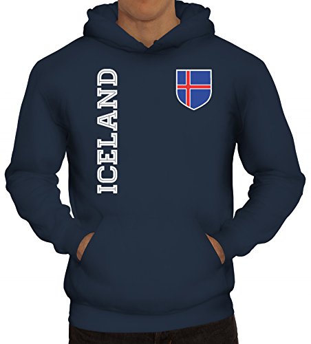 Island Fußball WM Fanshirt Gruppen Herren Hoodie Männer Kapuzenpullover Fan Trikot Iceland, Größe: L,Navy von ShirtStreet