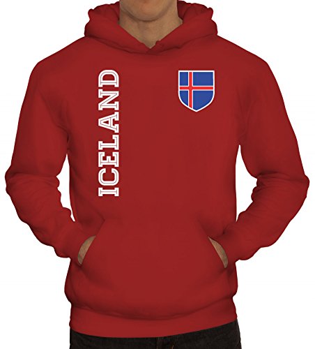 Island Fußball WM Fanshirt Gruppen Herren Hoodie Männer Kapuzenpullover Fan Trikot Iceland, Größe: L,Rot von ShirtStreet