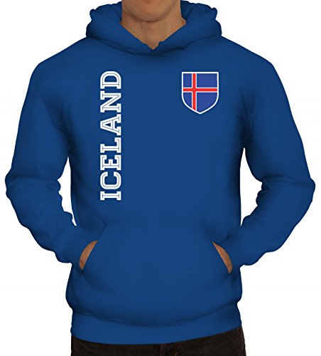 Island Fußball WM Fanshirt Gruppen Herren Hoodie Männer Kapuzenpullover Fan Trikot Iceland, Größe: L,Royal Blau von ShirtStreet