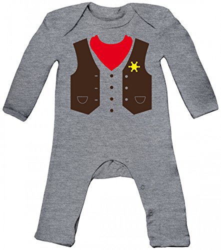 Karneval Verkleidung Baby Strampler Langarm Schlafanzug Jungen Mädchen Fasching - Cowboy Kostüm, Größe: 3-6 Monate,Heather Grey Melange von ShirtStreet