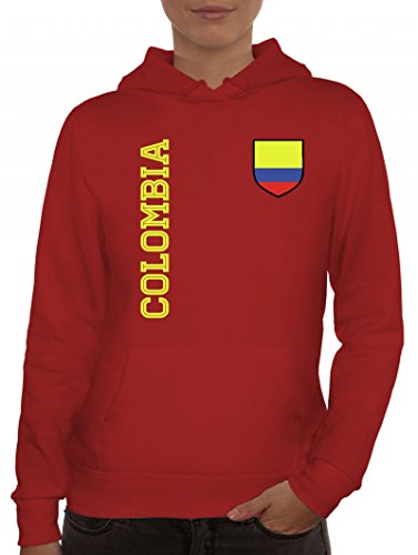 Kolumbien Fußball WM Fanshirt Gruppen Damen Hoodie Frauen Kapuzenpullover Fan Trikot Colombia, Größe: S,Rot von ShirtStreet