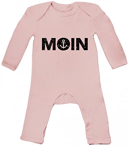 Küsten Hamburg plattdeutsch norddeutsch Norden Baby Strampler Langarm Schlafanzug Jungen Mädchen Moin Anker, Größe: 3-6 Monate,Powder Pink von ShirtStreet