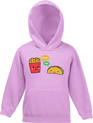 Lustiger Kinder Kids Kapuzen Sweatshirt Hoodie - Pullover mit Taco Pommes Motiv, Größe: 116,Rosa von ShirtStreet