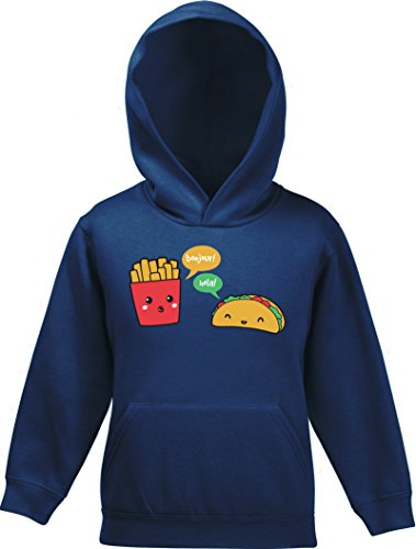 Lustiger Kinder Kids Kapuzen Sweatshirt Hoodie - Pullover mit Taco Pommes Motiv, Größe: 140,Navy von ShirtStreet