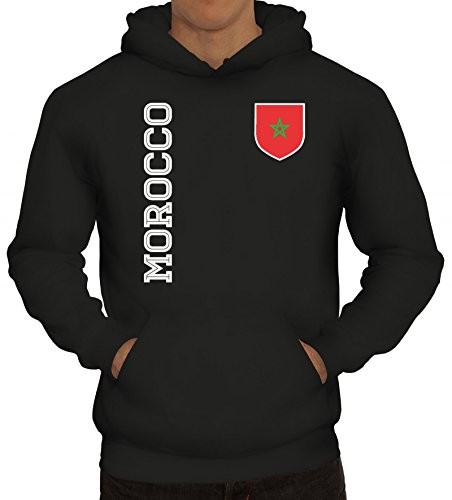 Marokko Fußball WM Fanshirt Gruppen Herren Hoodie Männer Kapuzenpullover Fan Trikot Morocco, Größe: L,Schwarz von ShirtStreet