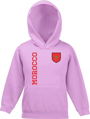 Marokko Fußball WM Fanshirt Gruppen Kinder Hoodie Kapuzenpullover Mädchen Jungen Fan Trikot Morocco, Größe: 128,Rosa von ShirtStreet