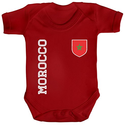 Marokko Fußball WM Fanshirt Gruppen Strampler Bio Baumwoll Baby Body kurzarm Jungen Mädchen Fan Trikot Morocco, Größe: 0-3 Monate,Red von ShirtStreet