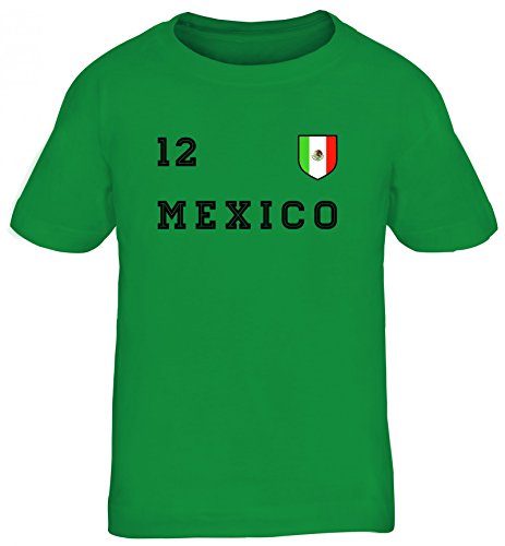 Mexico Fußball WM Fanfest Gruppen Kinder T-Shirt Rundhals Mädchen Jungen Trikot Mexiko, Größe: 122/128,Kelly Green von ShirtStreet