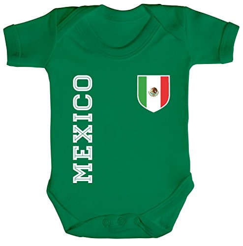 Mexiko Fußball WM Fanshirt Gruppen Strampler Bio Baumwoll Baby Body kurzarm Jungen Mädchen Fan Trikot Mexico, Größe: 6-12 Monate,Kelly Green von ShirtStreet