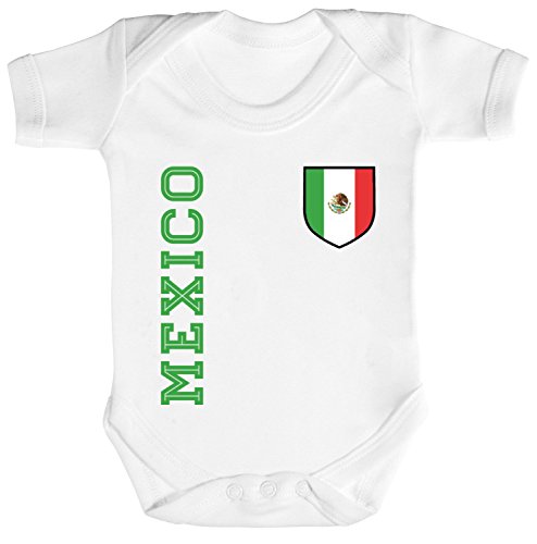 Mexiko Fußball WM Fanshirt Gruppen Strampler Bio Baumwoll Baby Body kurzarm Jungen Mädchen Fan Trikot Mexico, Größe: 6-12 Monate,White von ShirtStreet