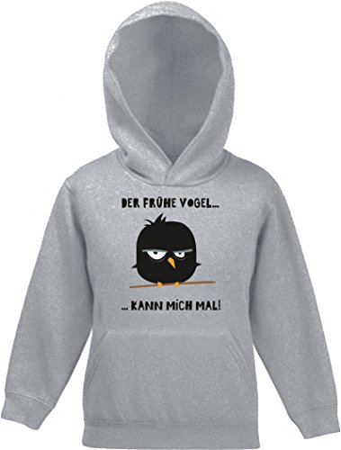 Morgenmuffel Kinder Kids Kapuzen Hoodie - Pullover mit Angry Bird - der Frühe Vogel Motiv, Größe: 152,Graumeliert von ShirtStreet