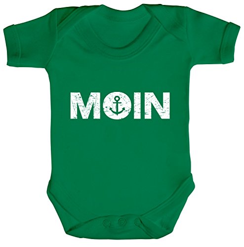 Norddeutsch Hanseat Strampler Bio Baumwoll Baby Body kurzarm Jungen Mädchen Moin Anker, Größe: 0-3 Monate,Kelly Green von ShirtStreet