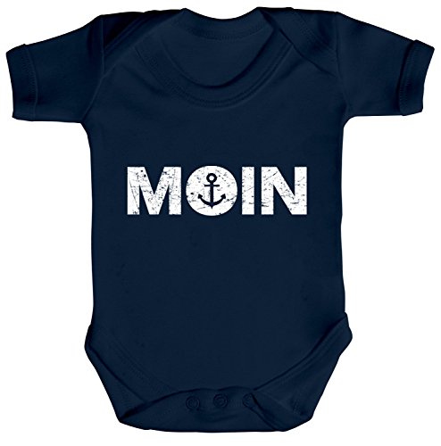 Norddeutsch Hanseat Strampler Bio Baumwoll Baby Body kurzarm Jungen Mädchen Moin Anker, Größe: 0-3 Monate,Nautical Navy von ShirtStreet