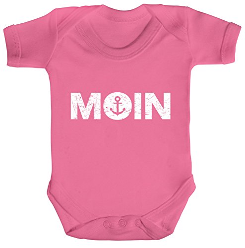 Norddeutsch Hanseat Strampler Bio Baumwoll Baby Body kurzarm Jungen Mädchen Moin Anker, Größe: 3-6 Monate,Bubble Gum Pink von ShirtStreet