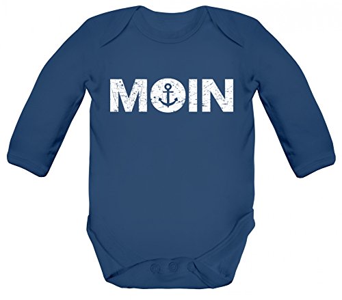 Norddeutsch Hanseat Strampler Bio Baumwoll Baby Body langarm Longsleeve Jungen Mädchen Moin Anker, Größe: 3-6 Monate,Nautical Navy von ShirtStreet