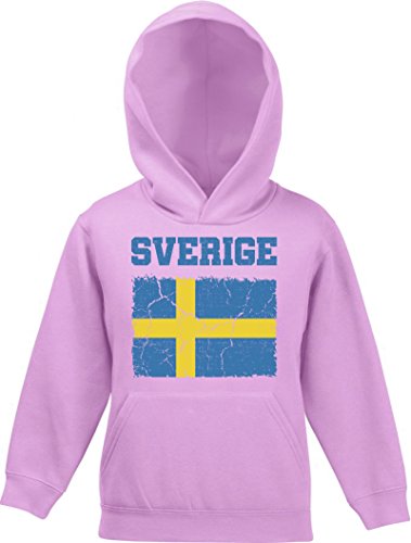 Schweden Sweden Fußball WM Fanfest Gruppen Kinder Hoodie Kapuzenpullover Mädchen Jungen Wappen Sverige, Größe: 128,Rosa von ShirtStreet