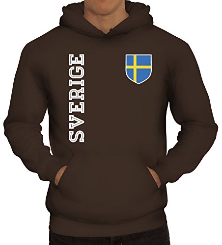 Schweden Sweden Fußball WM Fanshirt Gruppen Herren Hoodie Männer Kapuzenpullover Fan Trikot Sverige, Größe: 3XL,braun von ShirtStreet