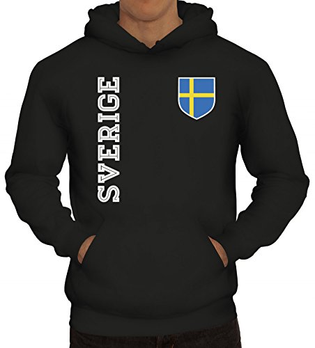 Schweden Sweden Fußball WM Fanshirt Gruppen Herren Hoodie Männer Kapuzenpullover Fan Trikot Sverige, Größe: XL,Schwarz von ShirtStreet