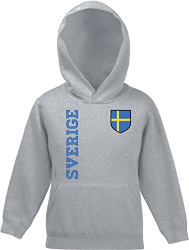 Schweden Sweden Fußball WM Fanshirt Gruppen Kinder Hoodie Kapuzenpullover Mädchen Jungen Fan Trikot Sverige, Größe: 128,Graumeliert von ShirtStreet