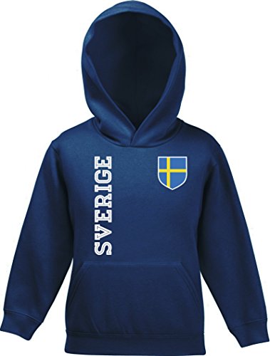 Schweden Sweden Fußball WM Fanshirt Gruppen Kinder Hoodie Kapuzenpullover Mädchen Jungen Fan Trikot Sverige, Größe: 140,Navy von ShirtStreet