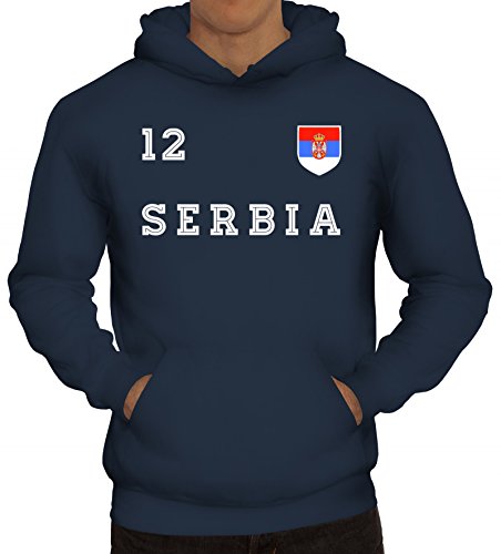 Serbia Fußball WM Fanfest Gruppen Herren Hoodie Männer Kapuzenpullover Trikot Serbien, Größe: XXL,Navy von ShirtStreet