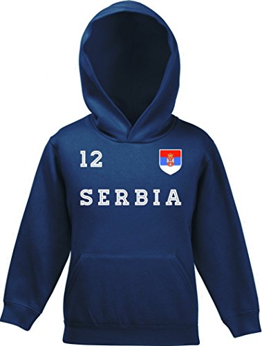 Serbia Fußball WM Fanfest Gruppen Kinder Hoodie Kapuzenpullover Mädchen Jungen Trikot Serbien, Größe: 128,Navy von ShirtStreet