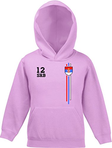 Serbia Soccer World Cup Fussball WM Fanfest Gruppen Kinder Hoodie Kapuzenpullover Mädchen Jungen Streifen Trikot Serbien, Größe: 152,Rosa von ShirtStreet