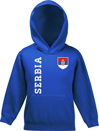 Serbien Fußball WM Fanfest Gruppen Fan Kinder Hoodie Kapuzenpullover Mädchen Jungen Fan Trikot Serbia, Größe: 140,Royal Blau von ShirtStreet