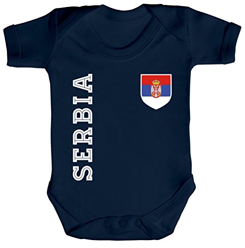 Serbien Fußball WM Fanfest Gruppen Fan Strampler Bio Baumwoll Baby Body kurzarm Jungen Mädchen Fan Trikot Serbia, Größe: 3-6 Monate,Nautical Navy von ShirtStreet