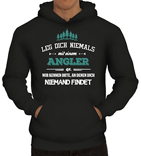 ShirtStreet Angeln Herren Hoodie Männer Kapuzenpullover Leg Dich Niemals mit einem Angler an, Größe: 3XL,Schwarz von ShirtStreet