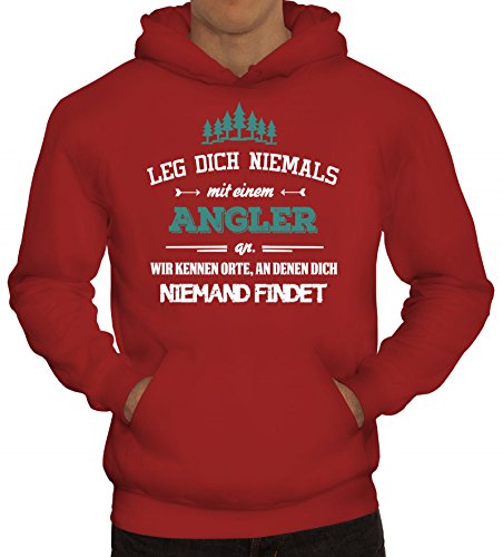 Shirtstreet Angeln Herren Hoodie Männer Kapuzenpullover Leg Dich Niemals mit einem Angler an, Größe: L,Rot von ShirtStreet