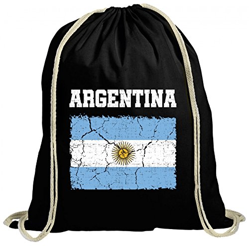 Shirtstreet Argentinien Fußball WM Fanfest Gruppen Fan natur Turnbeutel Rucksack Gymsac Wappen Argentina, Größe: onesize,schwarz natur von Shirtstreet