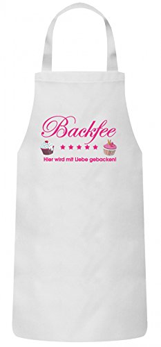 ShirtStreet Backen Bäckerin Köchin Küchen Party Frauen Herren Barbecue Baumwoll Grillschürze Kochschürze Muffins - Backfee, Größe: OneSize,Weiß von ShirtStreet