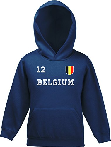 ShirtStreet Belgium Belgique Fußball WM Fanfest Gruppen Kinder Hoodie Kapuzenpullover Mädchen Jungen Trikot Belgien, Größe: 152,Navy von ShirtStreet