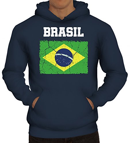 ShirtStreet Brazil Brasilien Fußball WM Fanfest Gruppen Fan Herren Hoodie Männer Kapuzenpullover Wappen Brasil, Größe: XXL,Navy von ShirtStreet