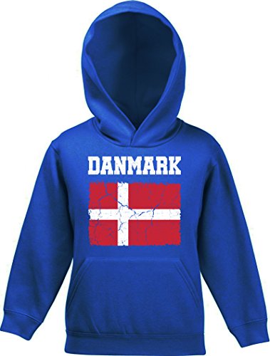 ShirtStreet Dänemark Denmark Fußball WM Fanfest Gruppen Kinder Hoodie Kapuzenpullover Mädchen Jungen Wappen Danmark, Größe: 116,Royal Blau von ShirtStreet